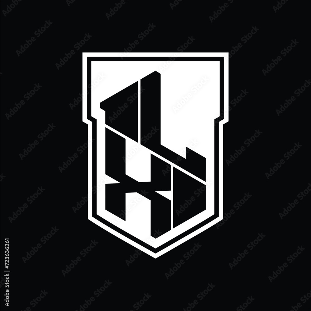 LX Logo monogram hexagon geometric up and down inside shield isolated style design template LX Logo monogram hexagon geometric up and down inside shield isolated style design template