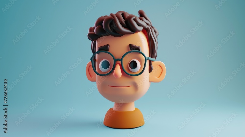 Cute isometric 3d image of straight avatar of a man with short dark brown hair and glasses and a subtle smile Cute isometric 3d image of straight avatar of a man with short dark brown hair and glasses and a subtle smile