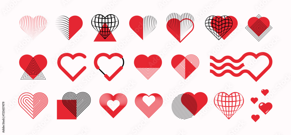 Set of abstract hearts icon, love logo design symbol - obrazy, fototapety, plakaty 
