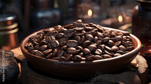 Roasted Coffee Beans in the Center of a Minimalist Plain Background, Generative AI