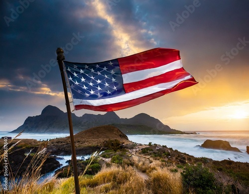 flag on the sunset