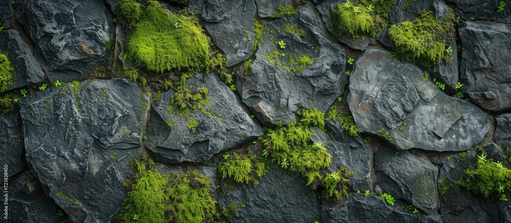 Moss texture on stone wall