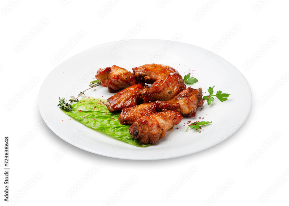 Fried chicken wings on a plate, isolated