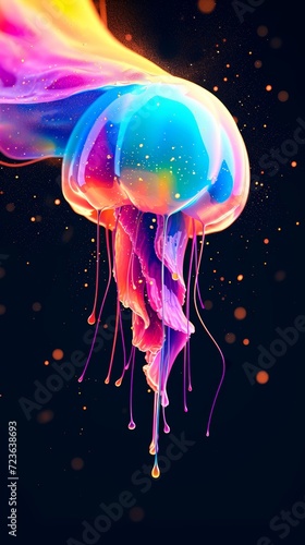 Generative AI image of abstract amoled 3d background, abstract jelly fish glowing fluid abstract