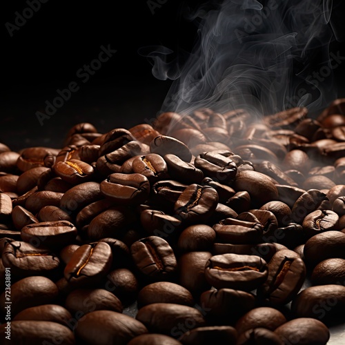 Roasted Coffee Beans in the Center of a Minimalist Plain Background, Generative AI