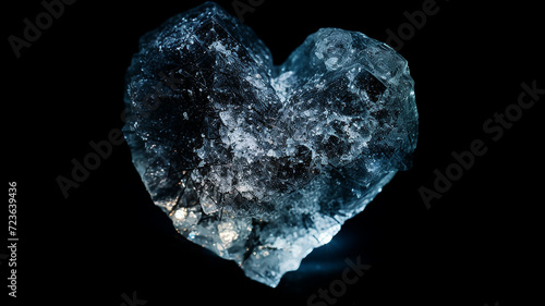 heart, crystal stone heart, natural gemstone symbol of love on a black background, druse of rock crystal photo