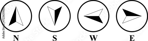Vector compass icons of north, south, east and west direction. Vector illustration.