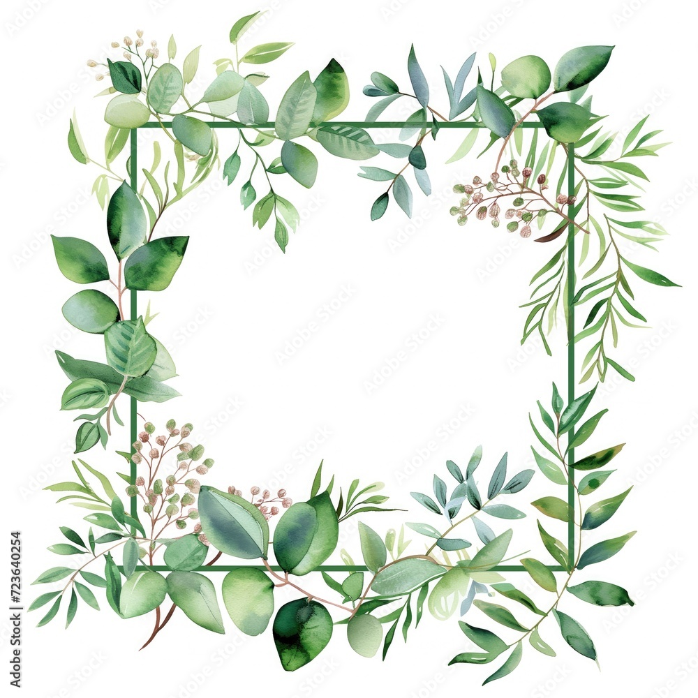 Watercolor rectangular frame with meadow plants