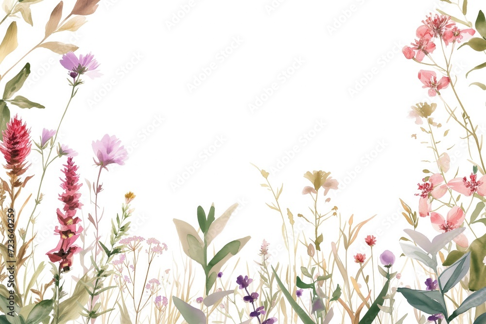 Obraz premium Watercolor rectangular frame with meadow plants