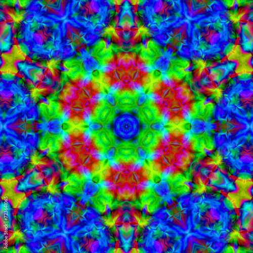 Fascinating kaleidoscope of colors that blend harmoniously  a vibrant show dynamics. Beautiful  colorful bokeh festive lights in kaleidoscope. Mosaic texture. Stained glass effect.