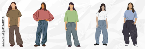 5 verschiedene Frauen Illustrationen ohne Gesicht mit Oversize Kleidung Vektor Grafik Bündel