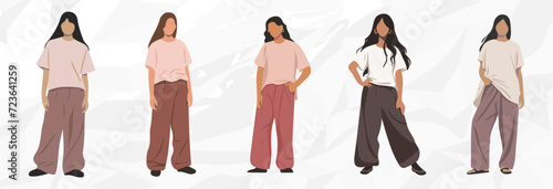 5 verschiedene Frauen Illustrationen ohne Gesicht mit Oversize Kleidung Vektor Grafik Bündel