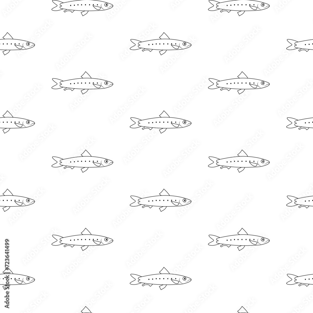 Fish seamless pattern. Vector outline image background.