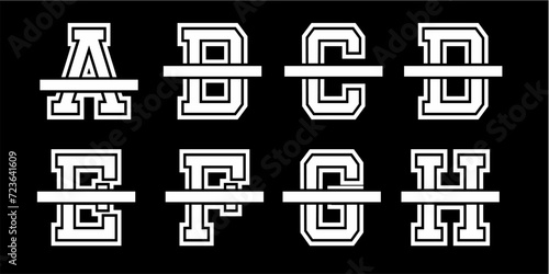 Alphabet Split Monogram, Split Letter Monogram, Alphabet Frame Font. Laser cut template. Initial monogram letters.