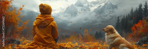 Girl Toller Dog Mountains Autumn Mood, Desktop Wallpaper Backgrounds, Background HD For Designer