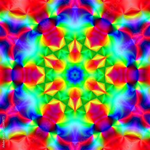 Fascinating kaleidoscope of colors that blend harmoniously, a vibrant show dynamics. Beautiful colorful bokeh festive lights in kaleidoscope. Mosaic texture. Stained glass effect.