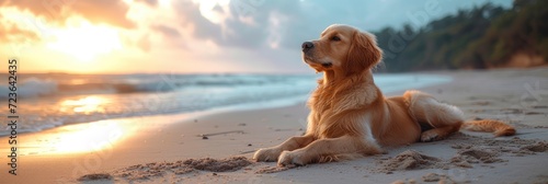 Golden Retriever Sitting On Sand Beach, Desktop Wallpaper Backgrounds, Background HD For Designer