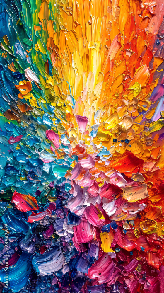 Abstract background of acrylic paint in blue, orange, yellow and red colors. Abstract background of acrylic paint in blue, orange, yellow and red colors.