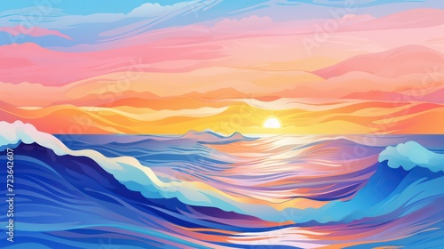 sunset over the Sea illustration