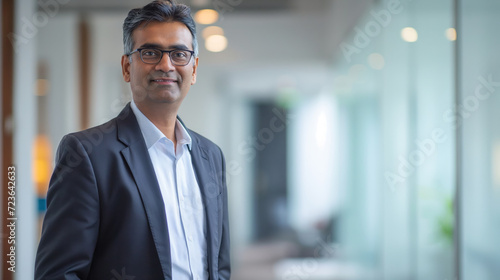 Professional half-shot image of an Indian executive in an office setting