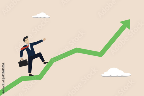 Success investment earn more profit or easy growing return mutual fund, make money from cryptocurrency trading, businessman investors climb the growing graph.