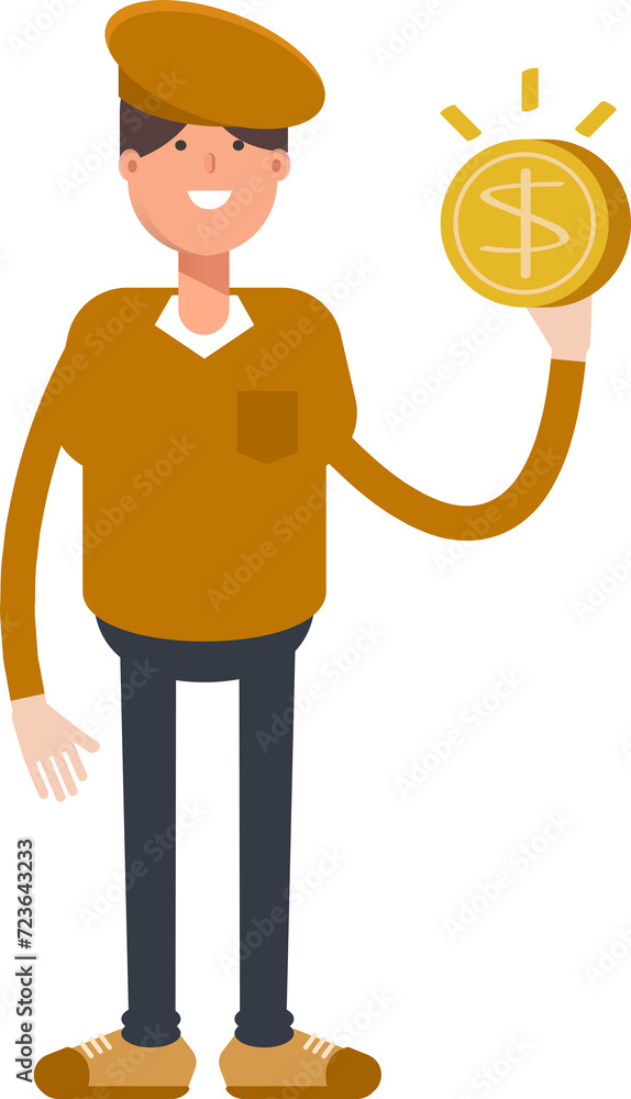 Boy with Cap Character Holding Dollar Coin
Boy with Cap Character Holding Dollar Coin