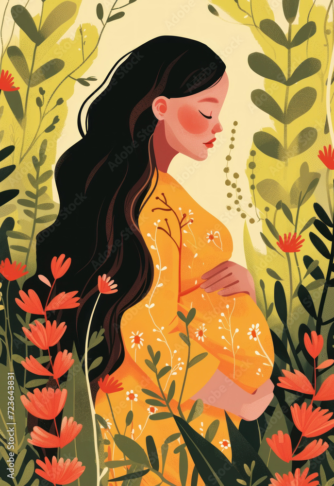 Pregnancy illustration with flowers