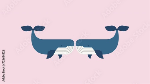 Couple whales in love. 4k video animated