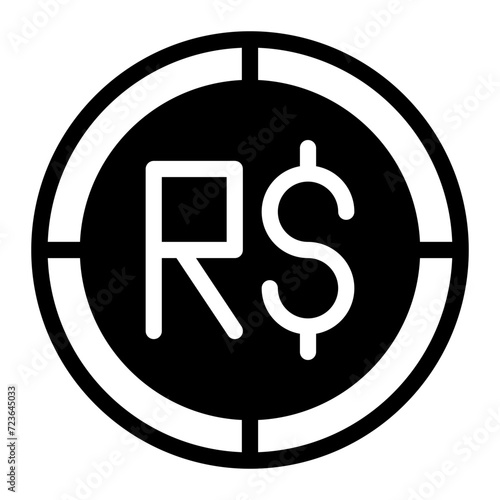 brazilian real Coin Icon flat design. Simple illustration of real Coin icon for web design isolated on white background