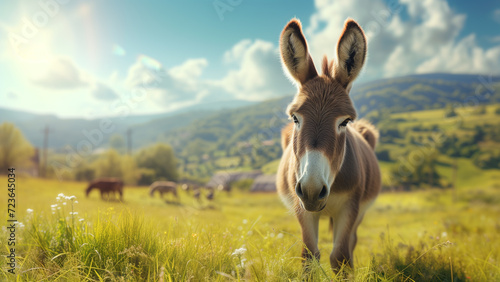 Rural Radiance: A Photorealistic Portrait of a Donkey photo
