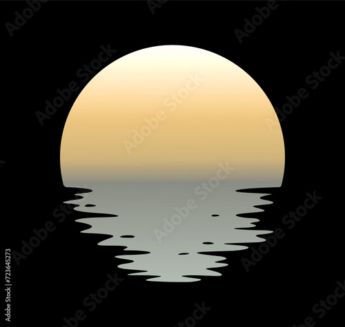 Night landscape with moon and lake.