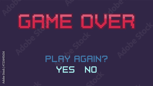 Pixel art Game Over inscription. Message on the video game screen. Vector illustration.