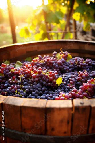 grape on old wooden wine barrel