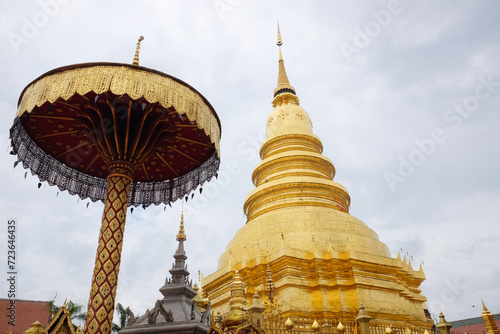 beautiful golden stupa at Wat Phra That Haripunchai temple at Lamphun province  Thailand