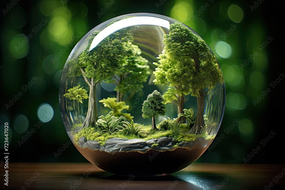 A miniature forest inside a glass globe