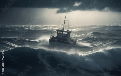 boat in a storm on the ocean  © say_hope