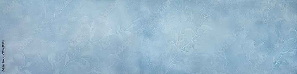 Fototapeta premium blue vintage floral wallpaper long narrow panoramic view ornament abstract background copy space, classic style design