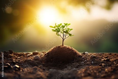 Growing New Life - A sapling sprouts from the ground photo