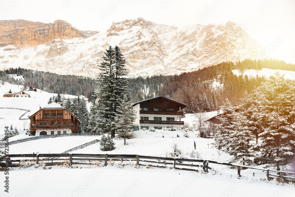 Winter landscape in mountains, Dolomite alps
