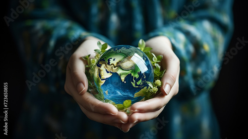 Female Hands Holding Green Planet Earth Environment