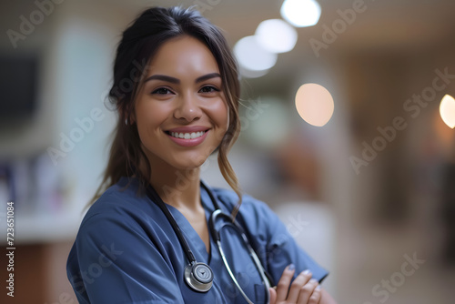 Half-length shot of a nurse with arms crossed. Caring for others