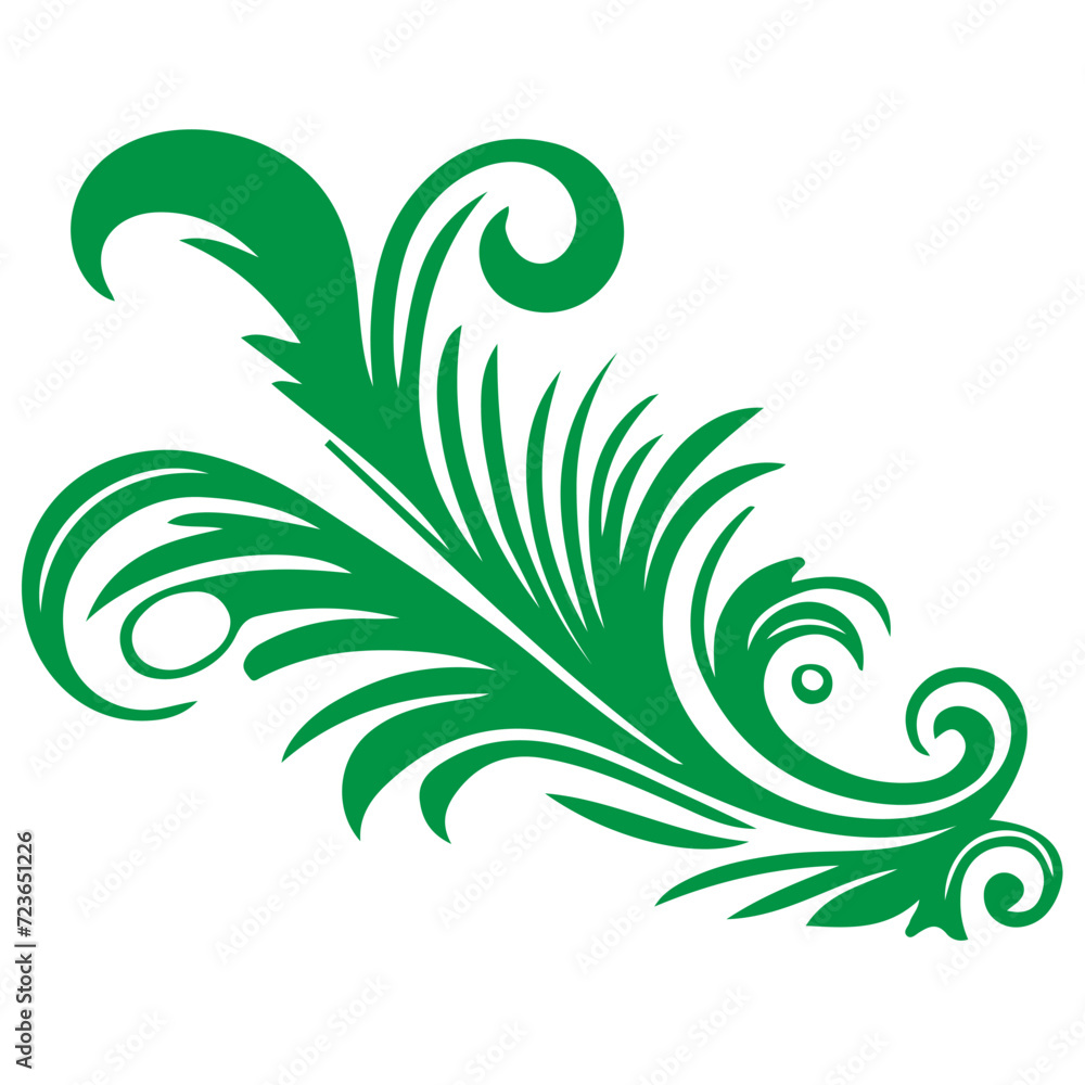 hand draw of beautiful floral ornament green leaves and abstract black lines monochrome Contour Flower. Floral Design Element vector
