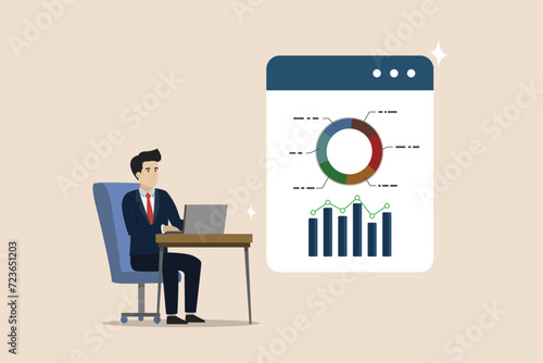 Self service, software or application to help user get result themself, electronic automated report concept, businessman using self service software.