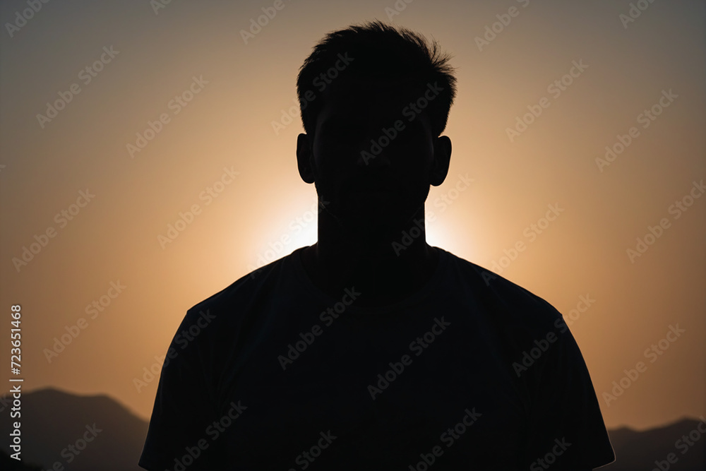 Silhouette of a man against the sunset backdrop Silhouette of a man against the sunset backdrop