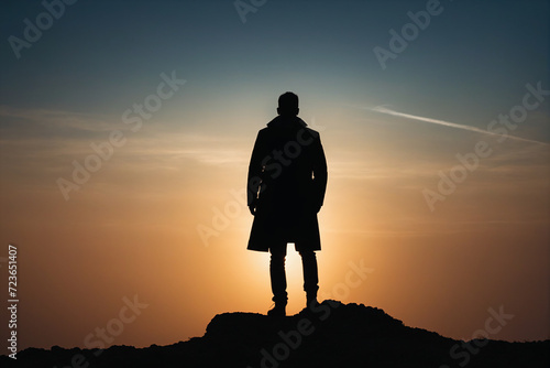 Silhouette of a man against the sunset backdrop