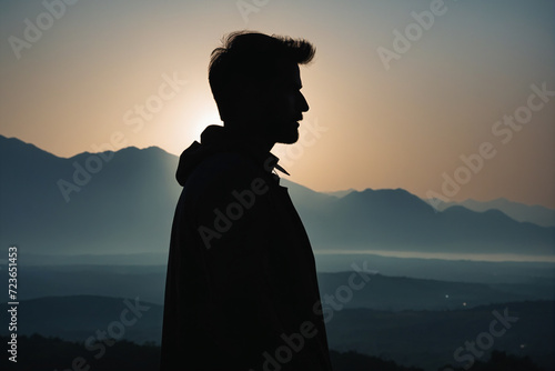 Silhouette of a man against the sunset backdrop