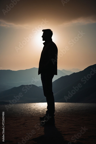 Silhouette of a man against the sunset backdrop