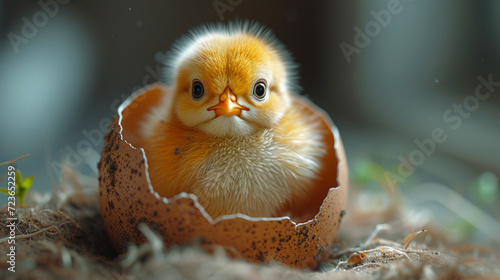 Head of chick out from the cracks of its eggshell.