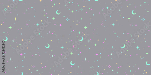 Seamless pattern of cute colorful stars and moon
