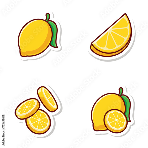 set vector cute cartoon of yellow slice and single lemon isolated